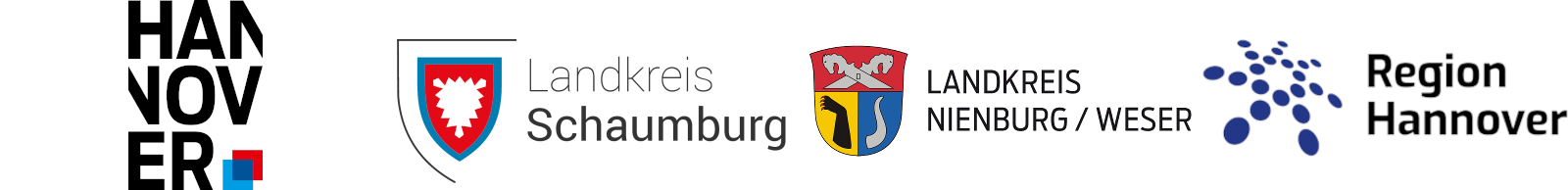 Von links nach rechts: Logo Landkreis Schaumburg, Logo Landkreis Nienburg / Weser und Logo Region Hannover.