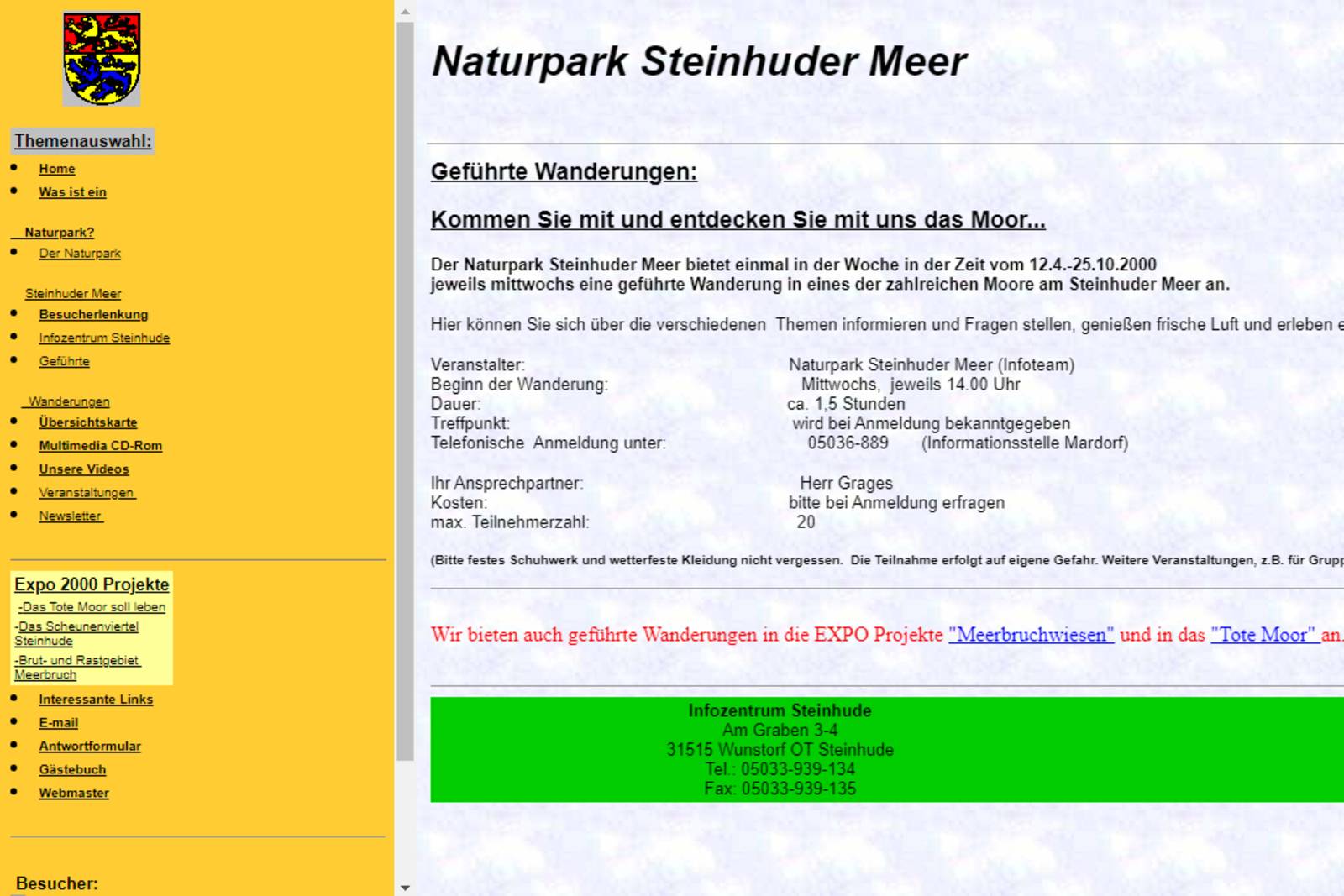 Screenshot: www.naturpark-steinhuder-meer.de im Jahr 2000