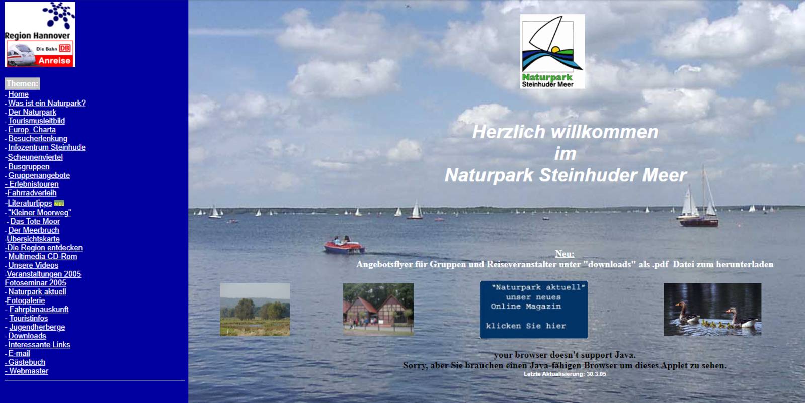Screenshot: www.naturpark-steinhuder-meer.de im Jahr 2005