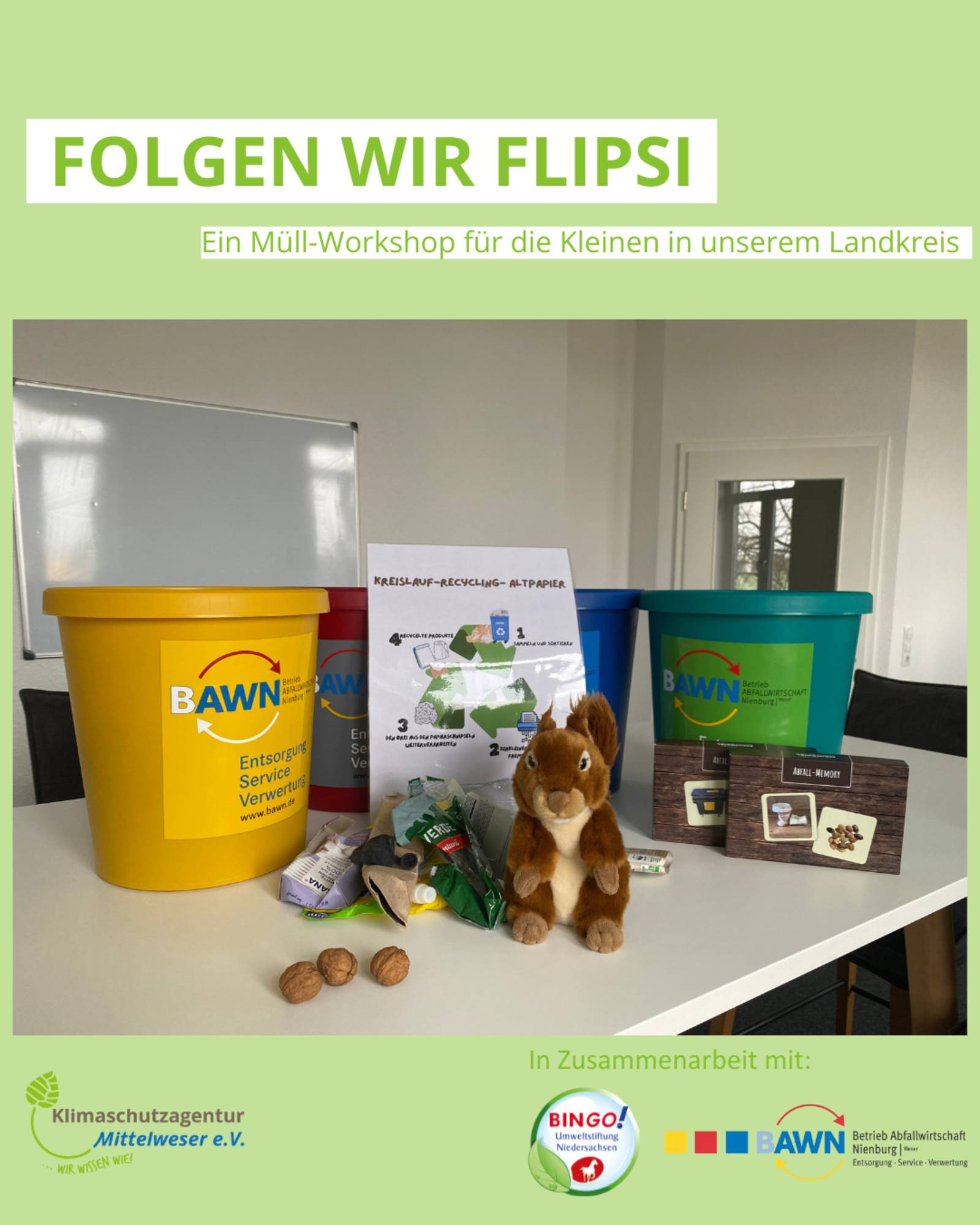 Plakat, in dessen Mitte verschiedene Gegenst&auml;nde auf einem Tisch liegen.