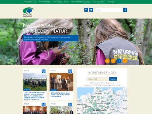 Vorschau auf den Internetauftritt des Verbands Deutscher Naturparke