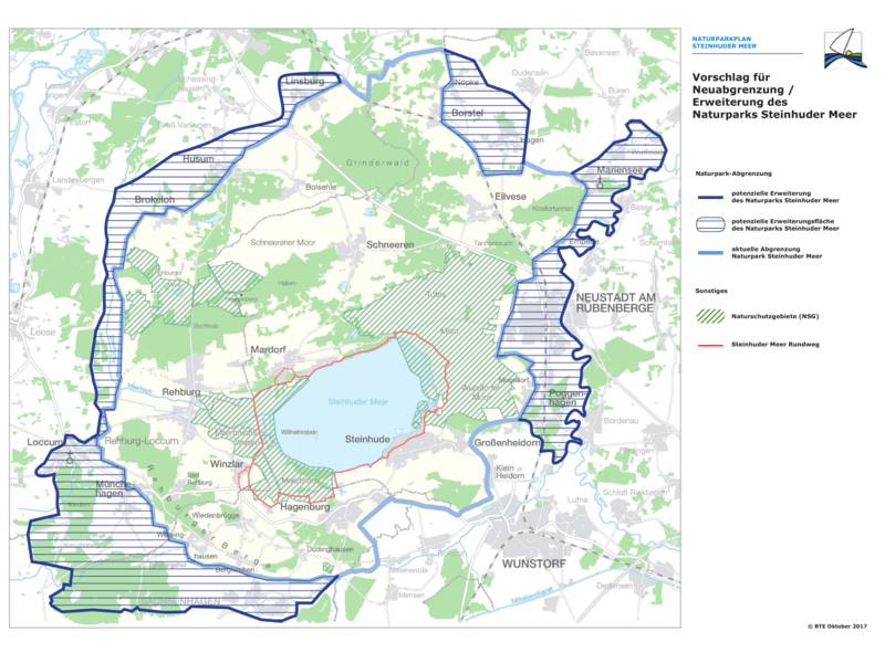 Vorschau auf die Karte mit potentiellen Erweiterungsflächen des Naturparks Steinhuder Meer.