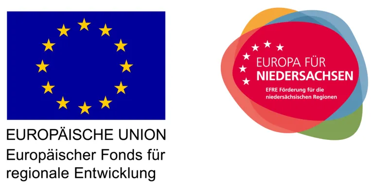 Logos "EUROP&Auml;ISCHE UNION &ndash; Europ&auml;ischer Fonds f&uuml;r Nachhaltigkeit" und "EUROPA F&Uuml;R NIEDERSACHSEN &ndash; EFRE F&ouml;rderung f&uuml;r die nieders&auml;chsischen Regionen.