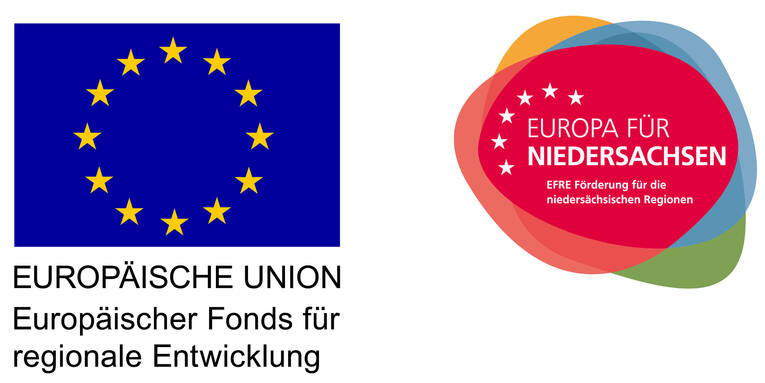Logos "EUROPÄISCHE UNION – Europäischer Fonds für Nachhaltigkeit" und "EUROPA FÜR NIEDERSACHSEN – EFRE Förderung für die niedersächsischen Regionen. Logos "EUROPÄISCHE UNION – Europäischer Fonds für Nachhaltigkeit" und "EUROPA FÜR NIEDERSACHSEN – EFRE Förderung für die niedersächsischen Regionen.