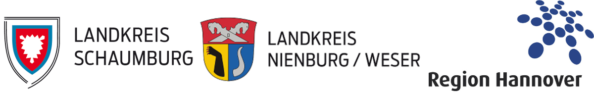 Von links nach rechts: Logo Landkreis Schaumburg, Logo Landkreis Nienburg / Weser und Logo Region Hannover.