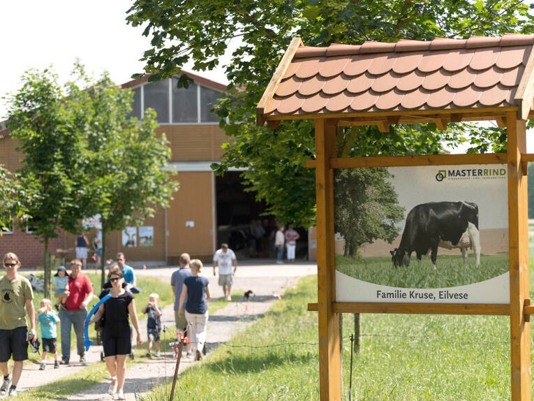 Menschen besuchen einen Milchhof. Menschen besuchen einen Milchhof.